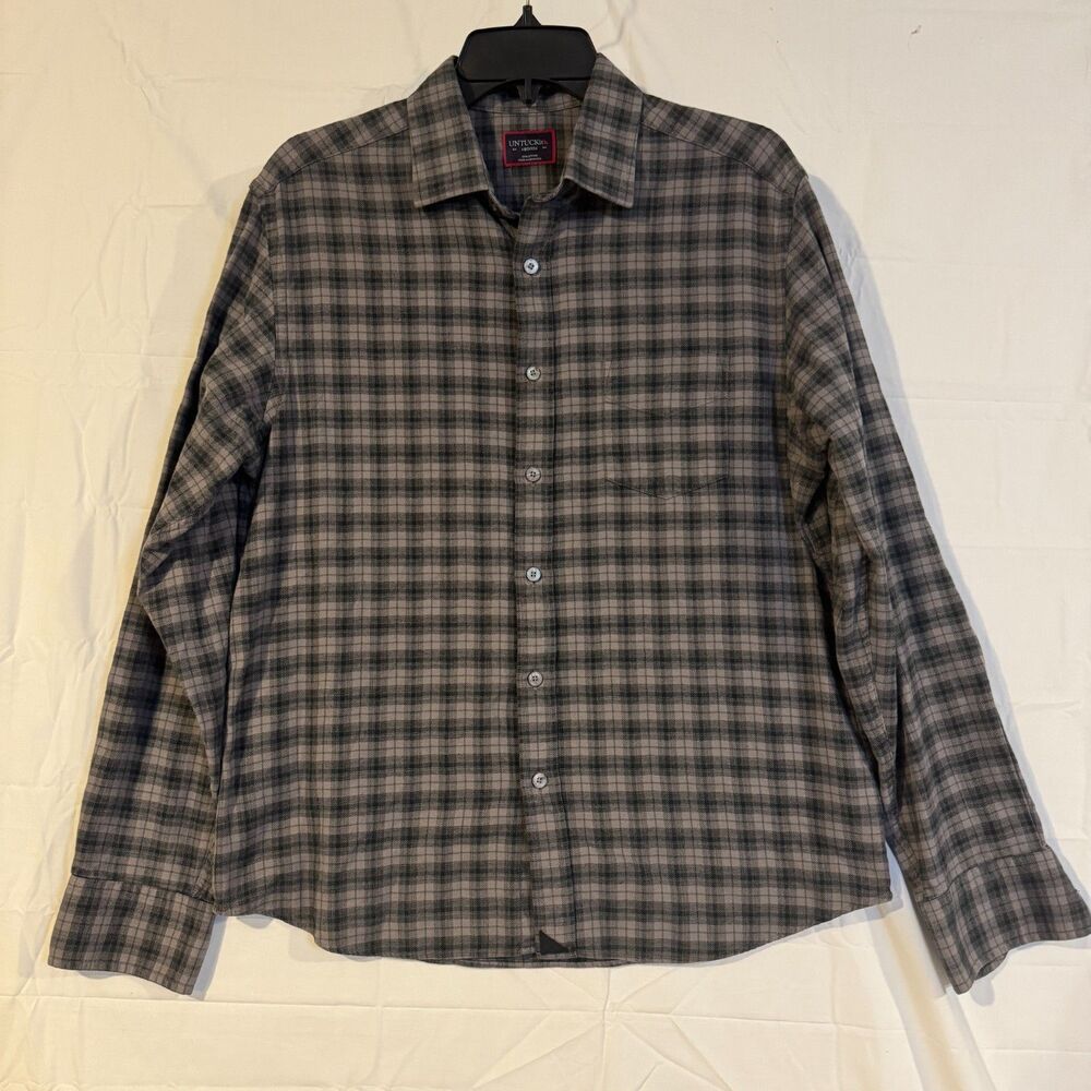 UNTUCKit Shirt Mens Medium Regular Fit Gray Plaid Parducci Long Sleeve Cotton